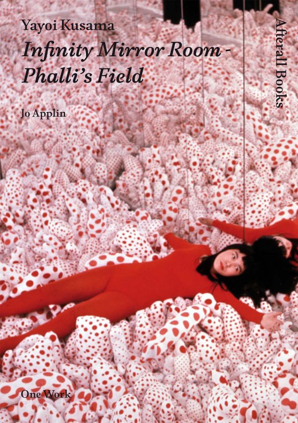 Book cover with woman wearing red lying in an infinity mirror room