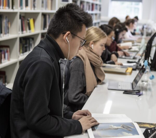 student in the library