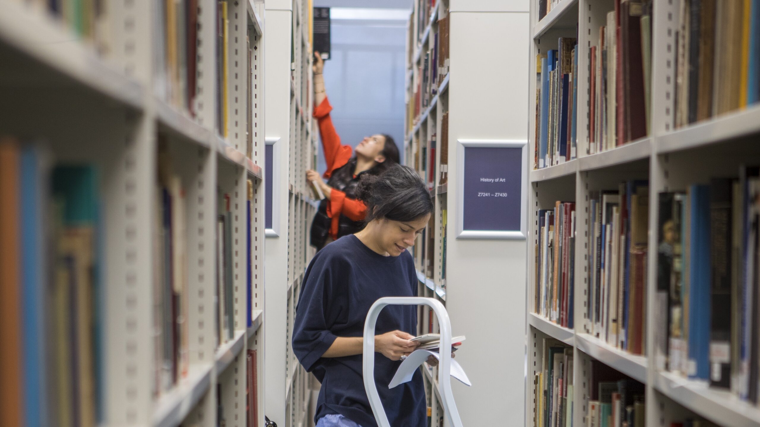 two students in the library