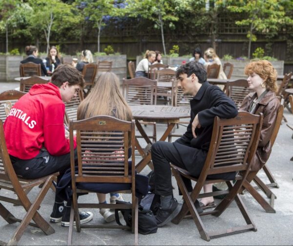 students outside Vernon Square