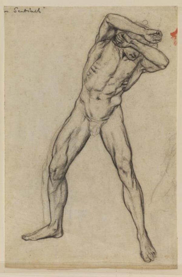 Study of a male nude for 'Faithful until Death' (recto), circa 1865 Edward John Poynter (1836 - 1919), (30.8 cm x 20.4 cm), © Courtauld Gallery