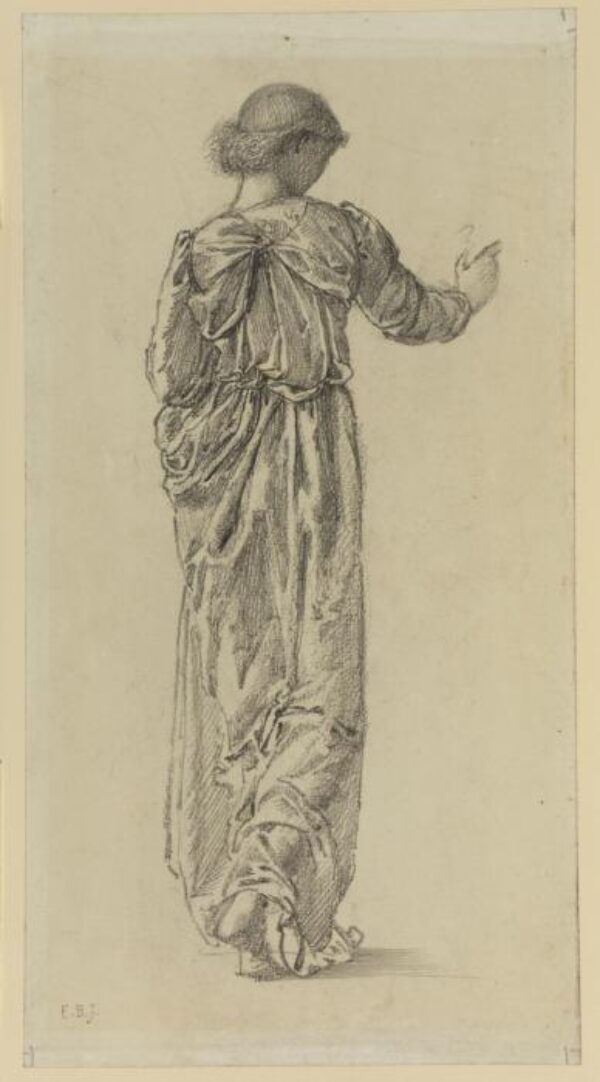 Study of a draped female figure for 'The Garland Weavers'. 1866. Edward Burne-Jones (1833 - 1898). Graphite on paper, (29.4 cm x 15.5 cm), © Courtauld Gallery