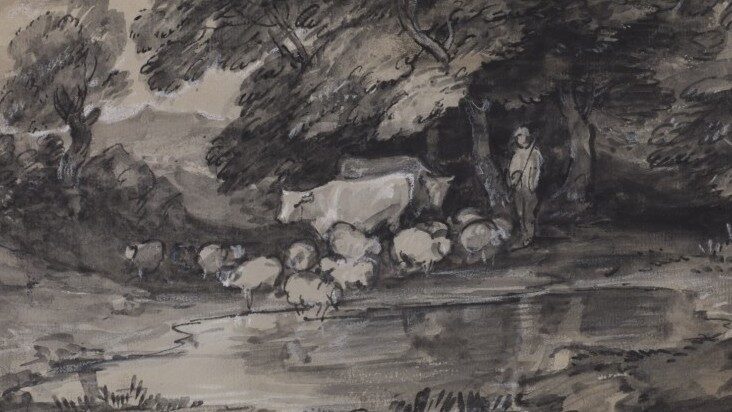 Thomas Gainsborough (1727-1788), Wooded landscape with herdsman, cows and sheep, 1784-5