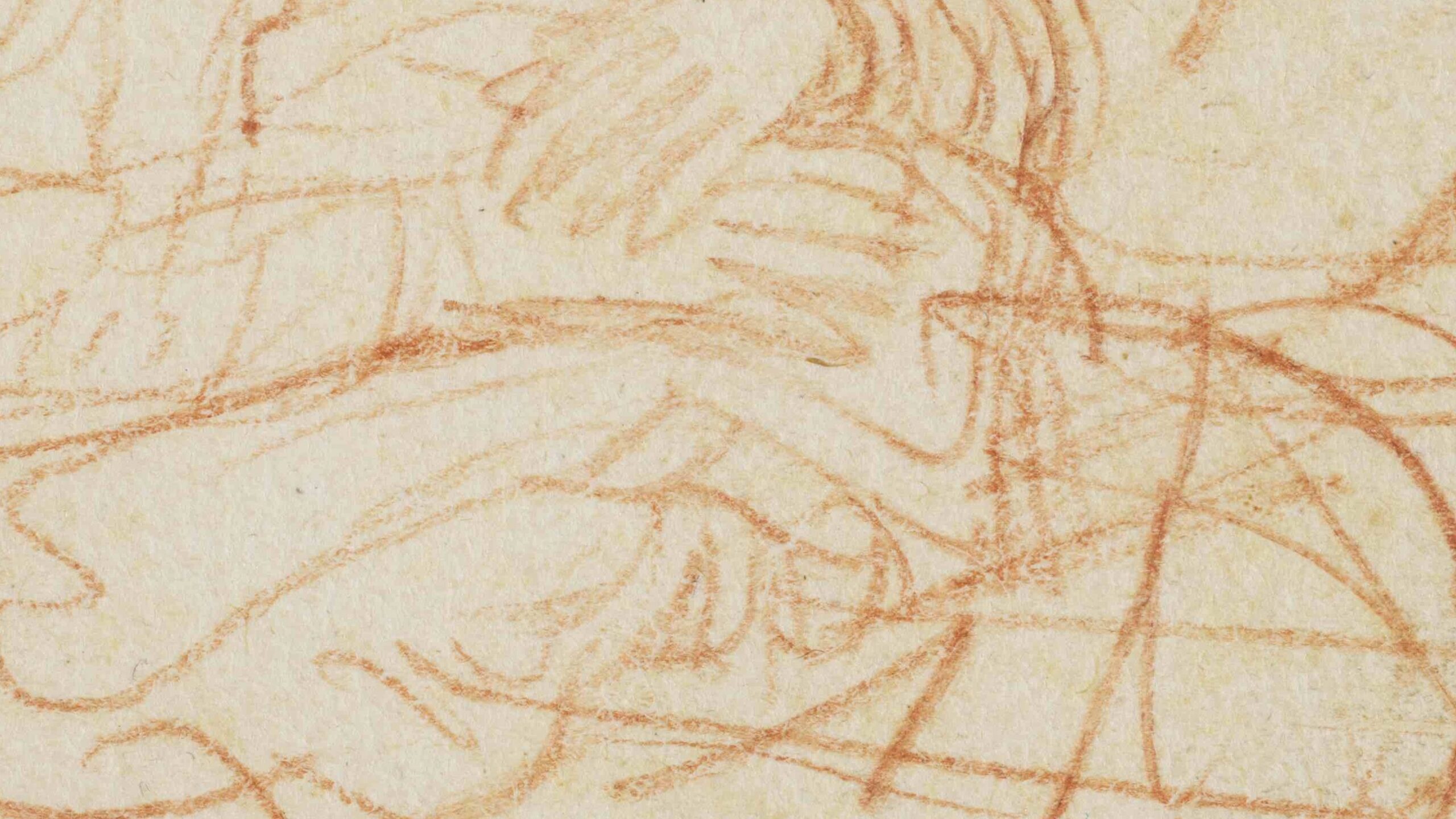 A drawing of a woman sitting up in bed behind a pullback curtain, cradling her tightly swaddled child. She gazes directly out to the viewer.