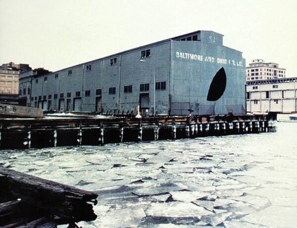 Gordon Matta-Clark, Day’s End (Pier 52) (Exterior with Ice), 1975. Estate of Gordon Matta-Clark.