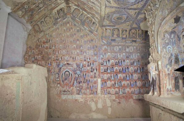 Detail of the early 6th-century wall paintings in Cave 260 of the Mogao Grottoes, Dunhuang (China)