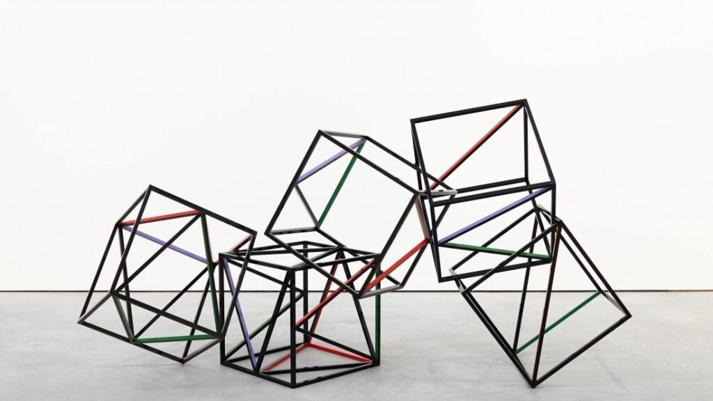 Contemporary sculpture with five cube frames.
