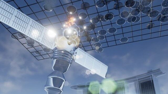 Poster with graphic design of futuristic scene