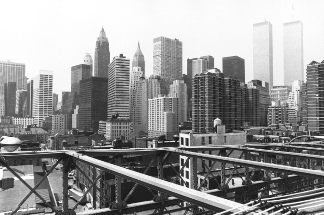 The skyline of New York City, full of towers.