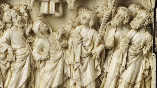 This superbly carved work belongs to a group of ivories illustrating the Passion (Death and Resurrection) of Christ.