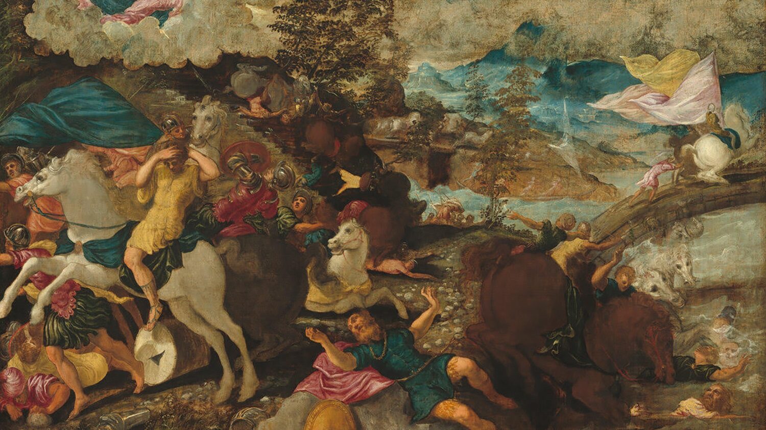 Painting by Jacopo Tintoretto with people and horses.