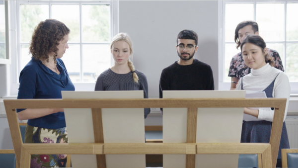 Students in the prints and drawing room