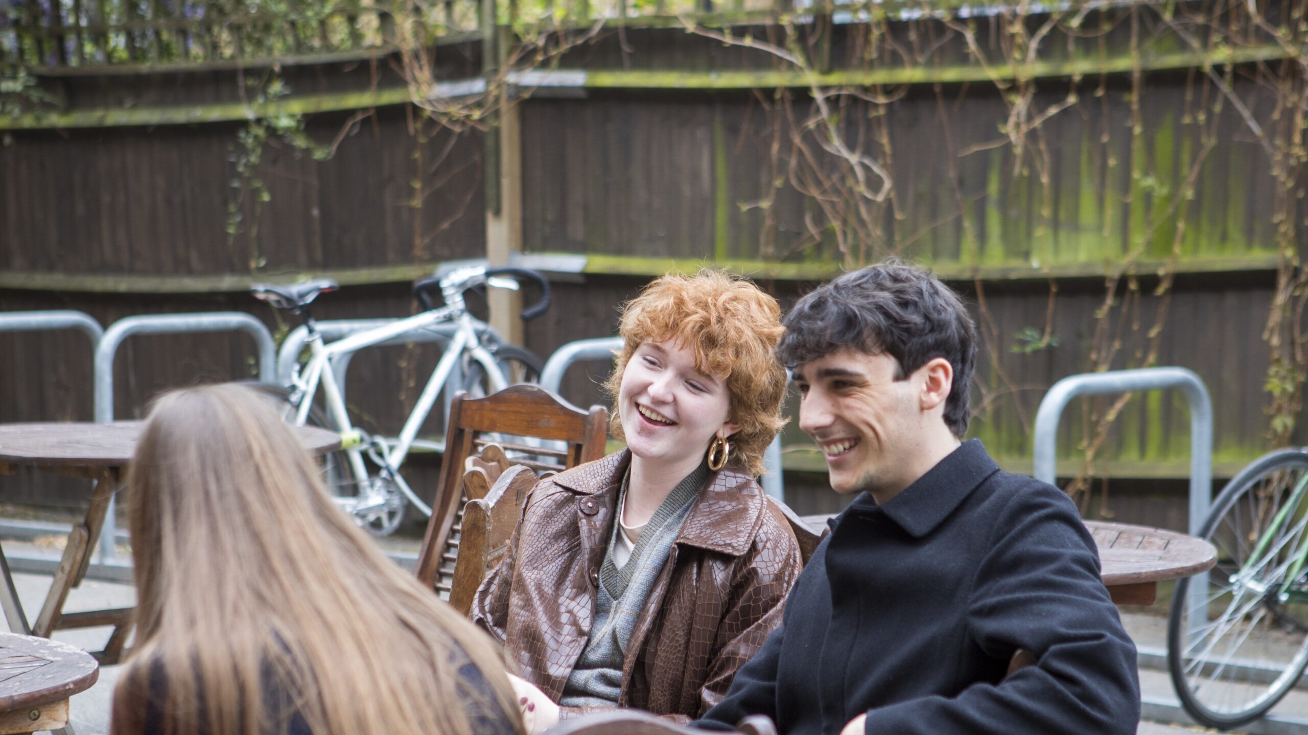 students laughing outside