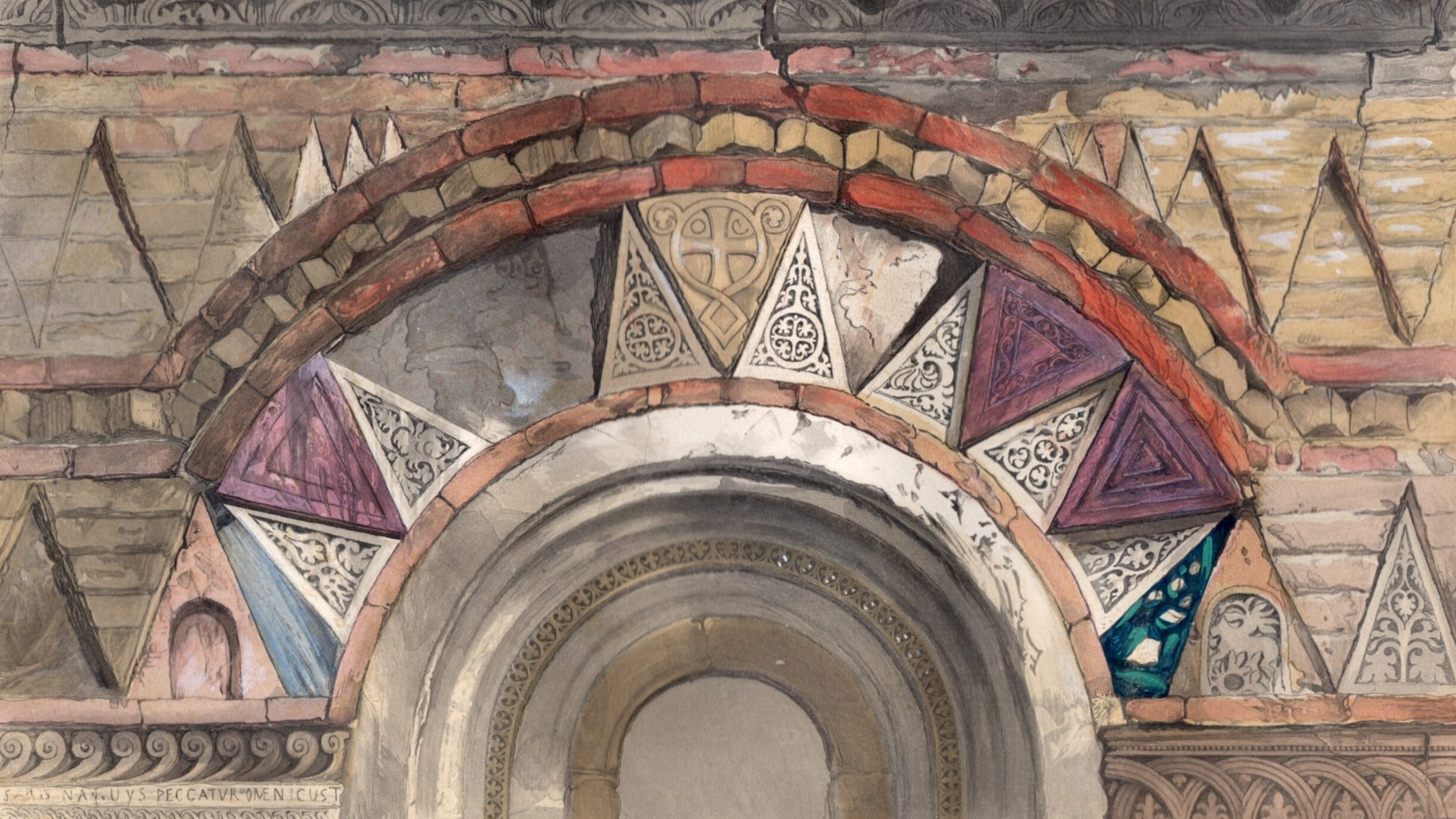 J. C. Armytage after drawing by John Ruskin, Archivolt in the Duomo of Murano. Engraving ‘In Colors by W. Dickes & Co. Licencees’, reproduced in The Stones of Venice 2