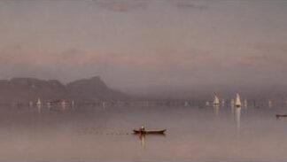 landscape picture of a little boat on a river