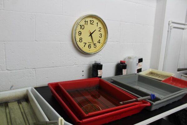 dark room trays in the light