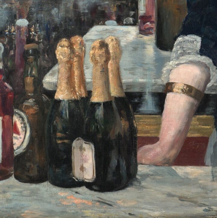 Painting of a woman bartender looking straight ahead