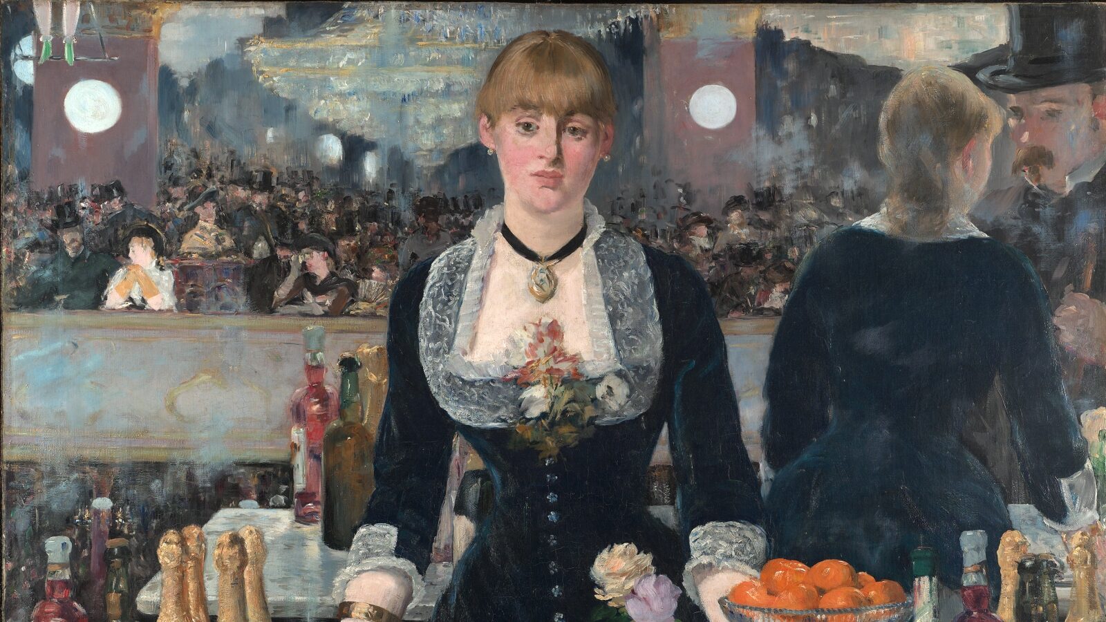 painting of a woman bartender looking straight ahead