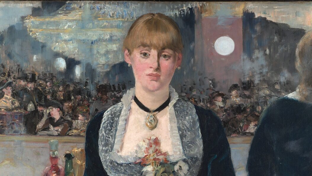 painting of a woman bartender looking straight ahead