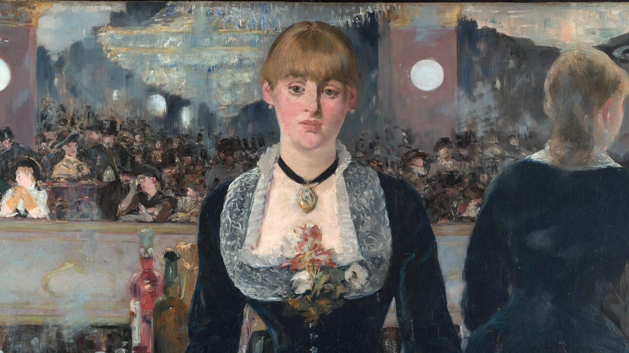 painting of a woman bartender looking straight ahead