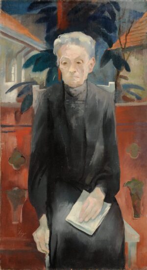 painting of an elderly white woman sitting on a chair