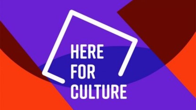 HFC Here for Culture logo, with red and purple shapes