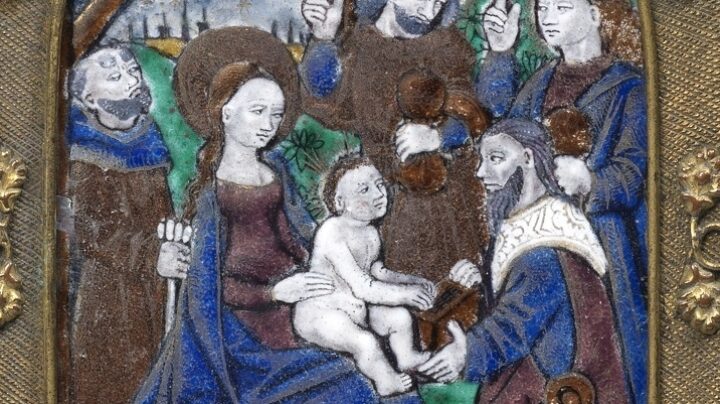 This richly decorated object, called a pax (peace in Latin), was kissed by worshippers at the end of church Mass – a practice called the kiss of peace.