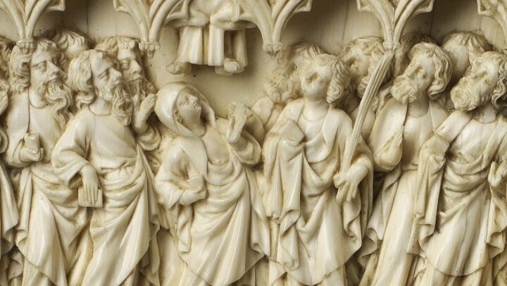 This superbly carved work belongs to a group of ivories illustrating the Passion (Death and Resurrection) of Christ.