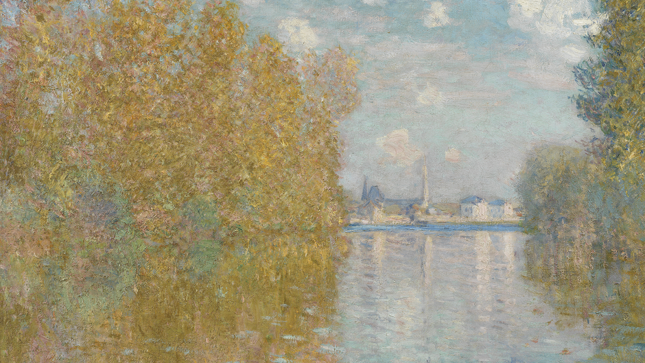 Argenteuil’s townscape can be recognised in the background, the flamboyant autumn colours and the effect of light and wind on water. The fluttering orange leaves contrast with the blue water, rendered as thick parallel lines.