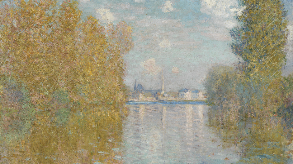 Argenteuil’s townscape can be recognised in the background, the flamboyant autumn colours and the effect of light and wind on water. The fluttering orange leaves contrast with the blue water, rendered as thick parallel lines.