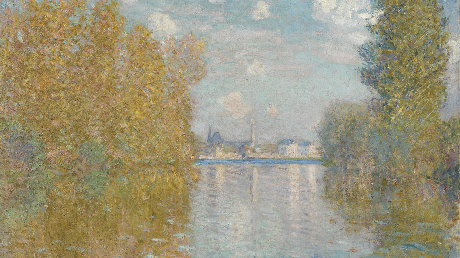 Argenteuil’s townscape can be recognised in the background, the flamboyant autumn colours and the effect of light and wind on water. The fluttering orange leaves contrast with the blue water, rendered as thick parallel lines.