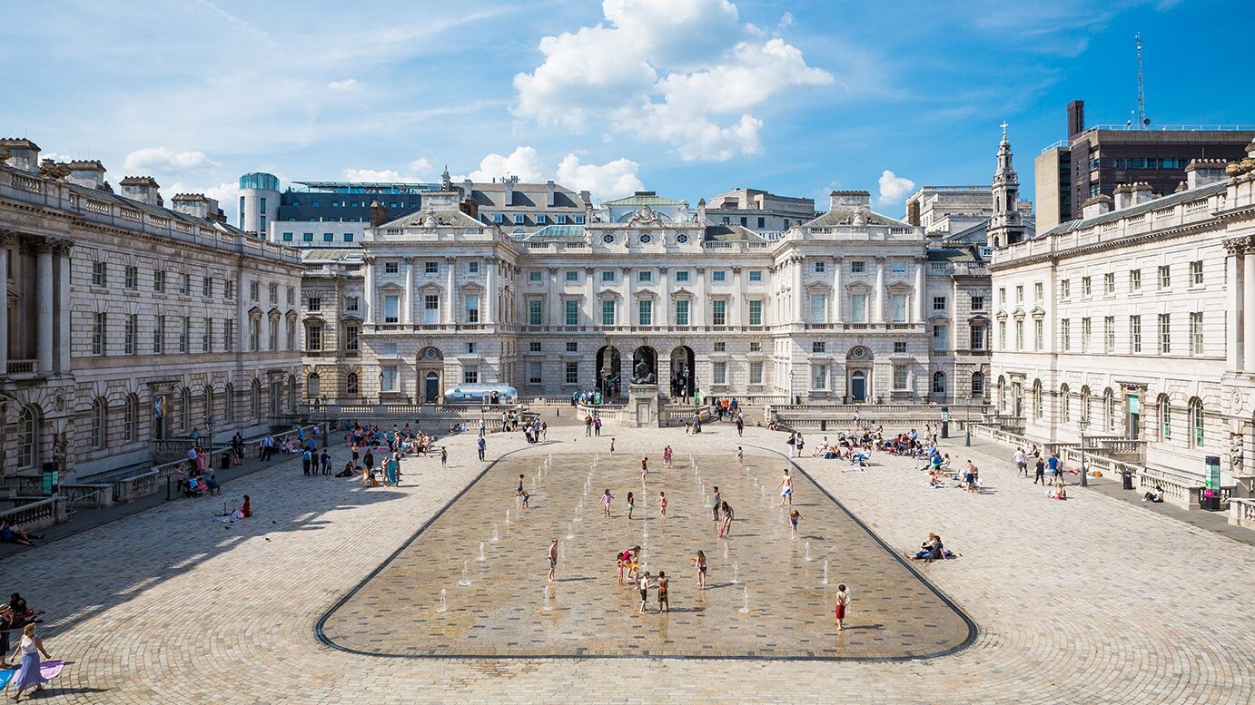 The courtyard fountain at Somerset House on a summer's day