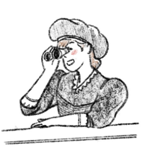 cartoon sketch of a woman looking through binoculars