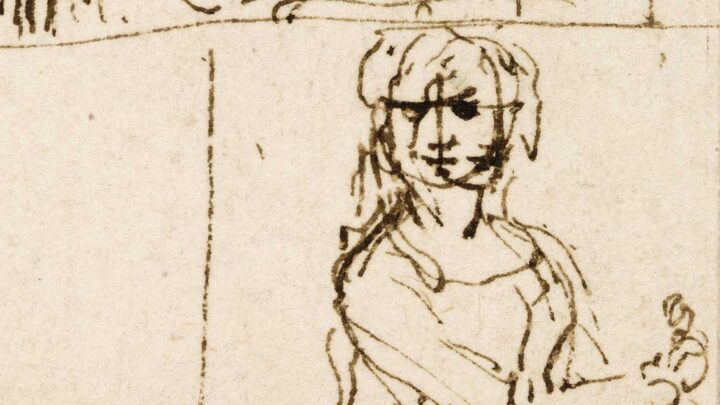 Two loose sketches, one two thirds of the page, the other in the bottom right corner. In both, a half-figure of Mary Magdalene lifts the lid of a jar of oil.