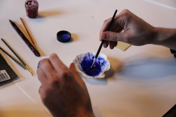 blue pigment in a shell