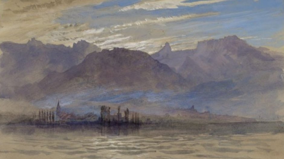 landscape painting with mountains in the background