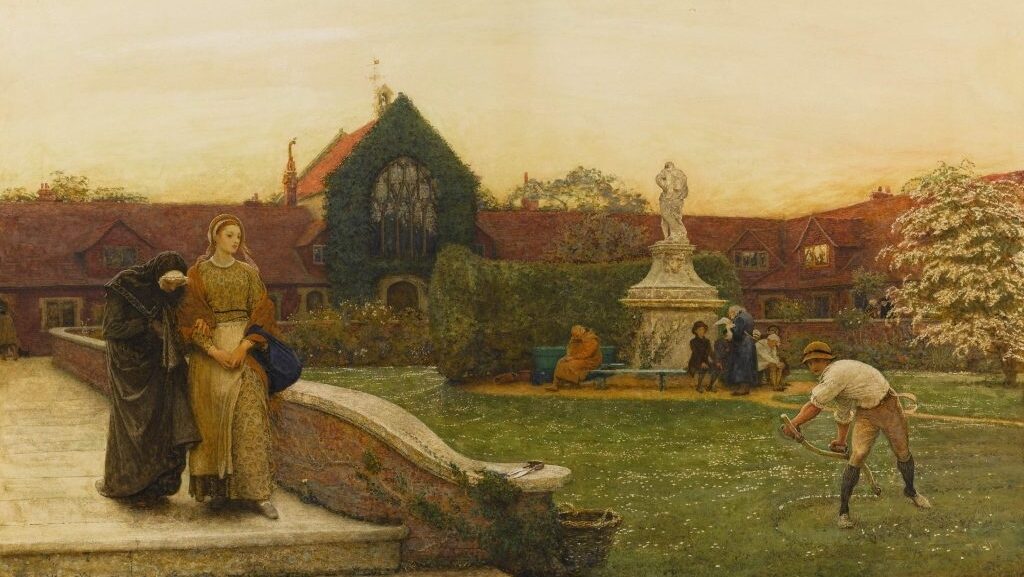 Figures in a courtyard garden 'The Harbour of Refuge'