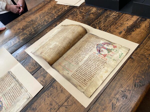 illuminated manuscript on show to students in Canterbury Cathedral archives
