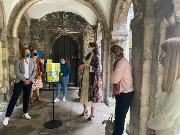 Dr Emily Guerry giving a tour of Canterbury Cathedral