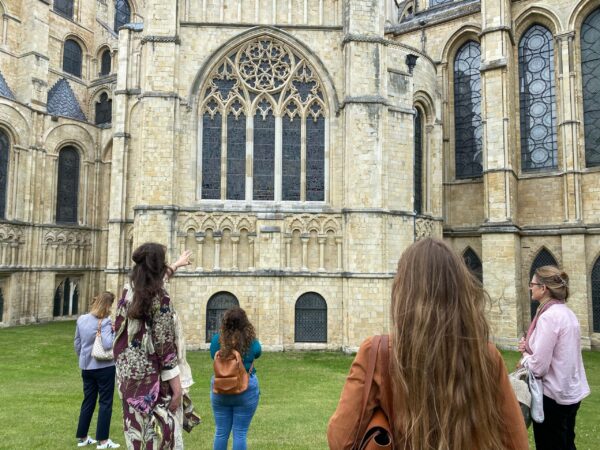 Dr Emily Guerry gives a tour of Canterbury cathedral Garden to Material Witness students