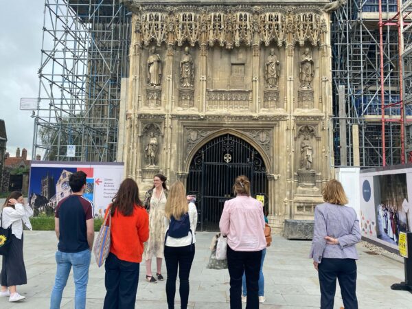Dr Emily Guerry gives a tour of Canterbury cathedral to Material Witness students
