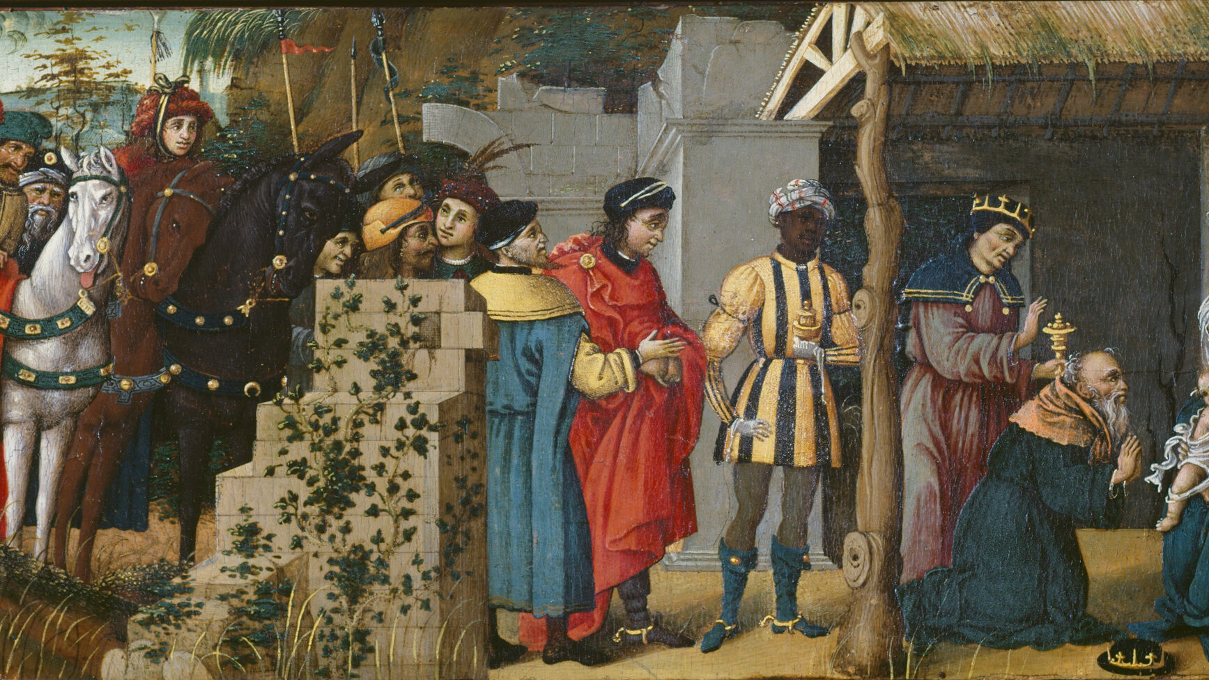 painting of crowd of people queuing