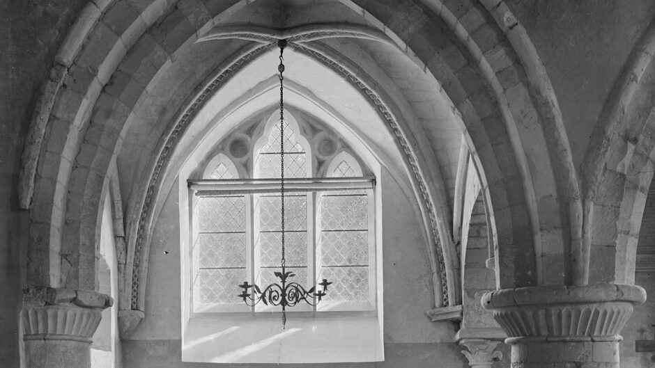 church interior black and white photo