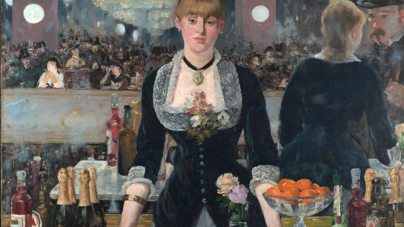 painting of a woman bartender looking straight ahead