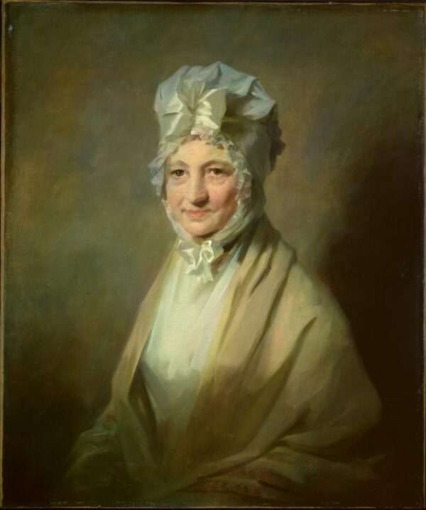 oil painting of a lady wearing a white headgear
