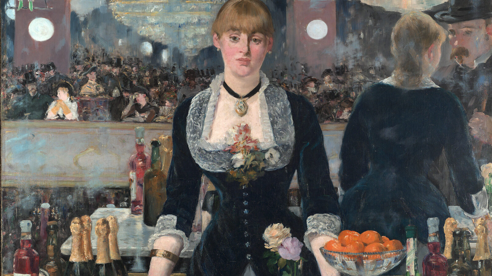 painting of a woman bartender looking straight ahead