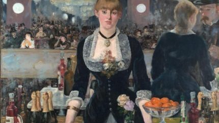 painting of a woman bartender looking straight ahead