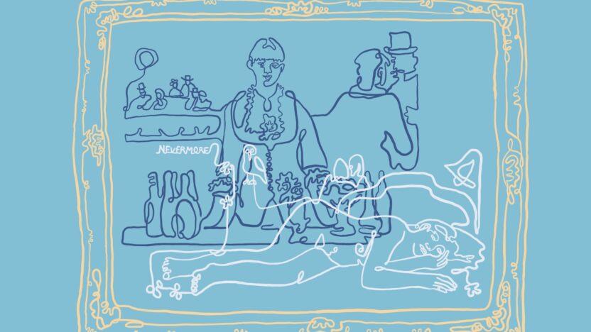 Line drawing of Bar at the Folies-Bergere and Nevermore