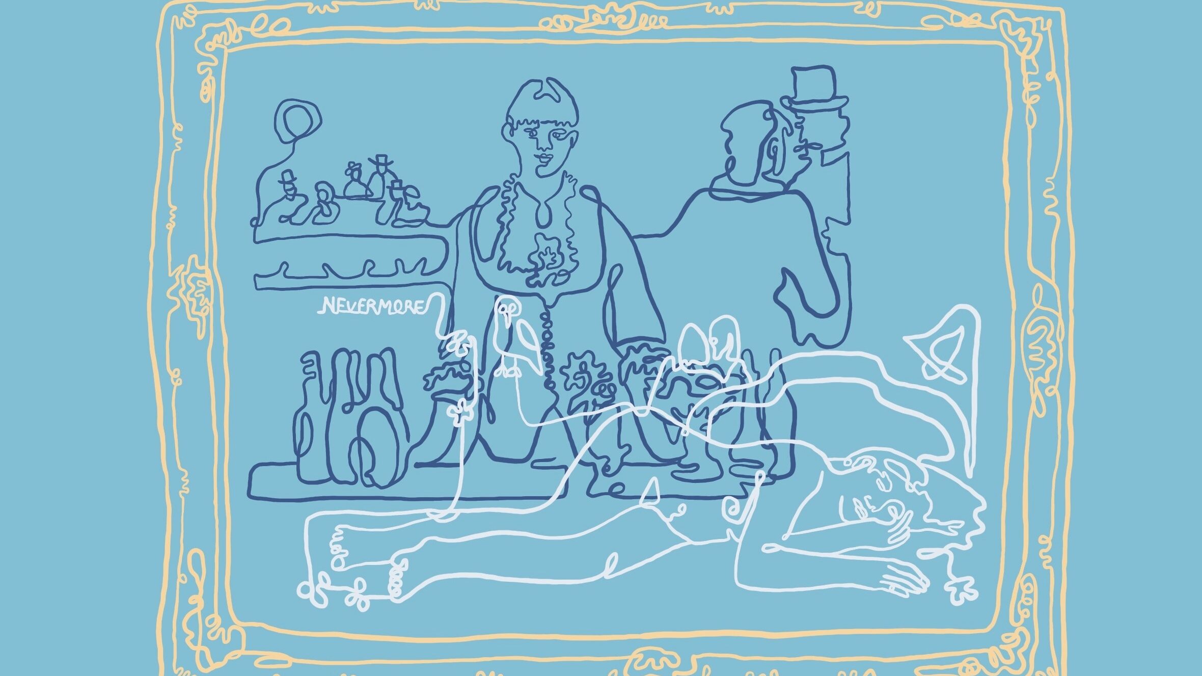 Line drawing of Bar at the Folies-Bergere and Nevermore