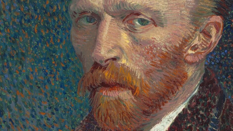 A self portrait of vincent van gogh; he is gazing towards the viewer